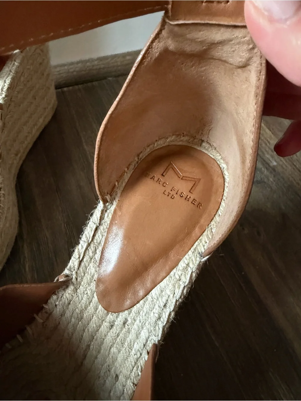 Marc Fisher Cognac Leather Espadrille Wedge Sandals